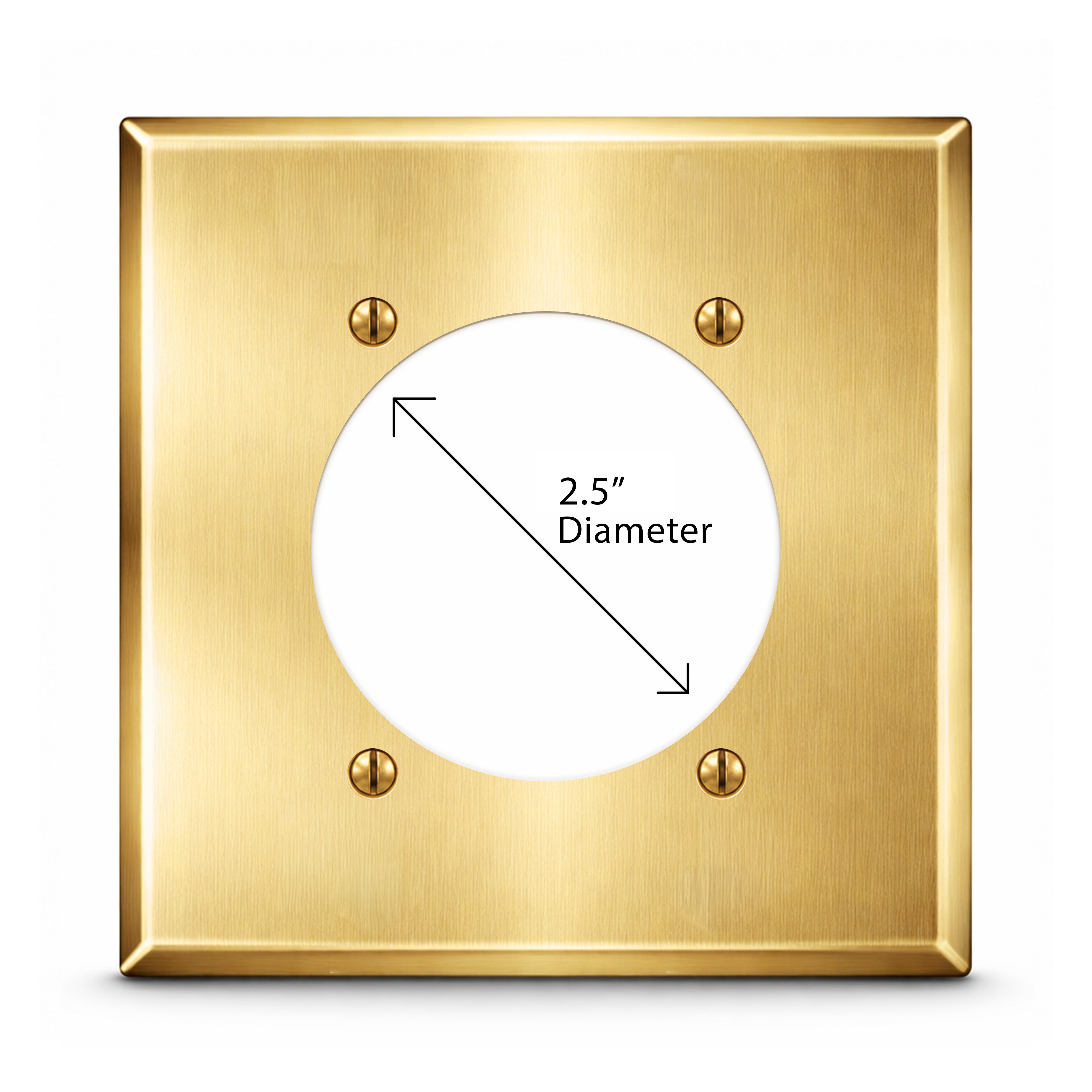 2-Gang, Standard Size, One 30/50/60A 3 & 4 Wire Range/Dryer Round Receptacle Opening (2.480 in. ID), Centered, Satin Brass Finish, Metal Wall Plate Outlet Cover - Made in USA