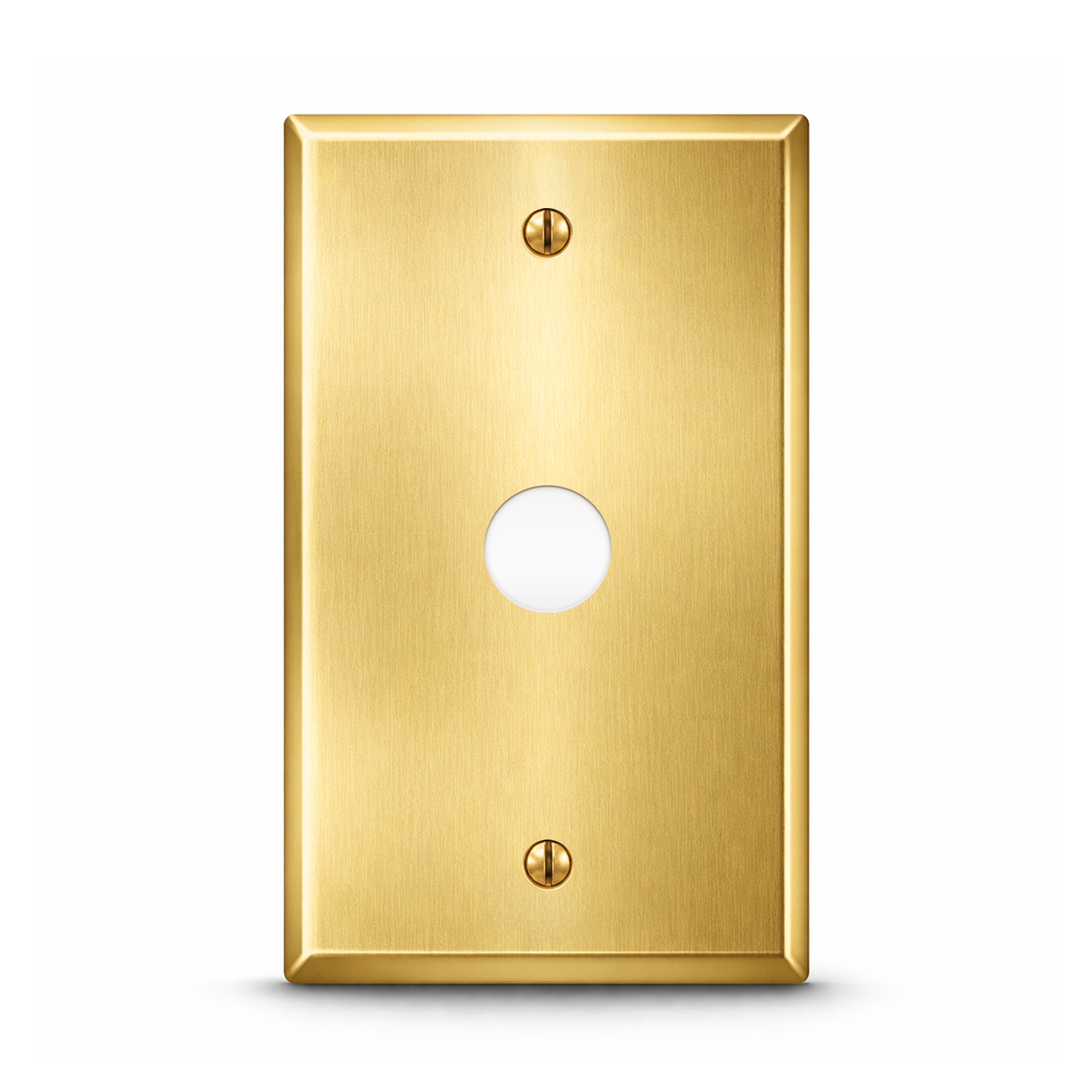 1-Gang, Standard Size, 1/2 in. Round Telephone Opening with 0.375 in. ID Grommet and Mounting Strap, Satin Brass Finish, Metal Wall Plate Outlet Cover - Made in USA