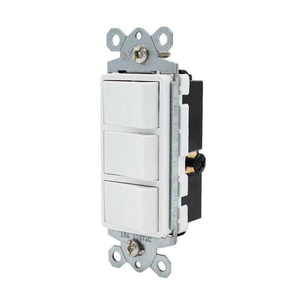 Triple Decorator Switch, Single Pole, 15A-120V/277V AC