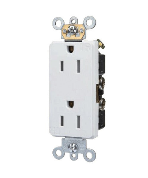 White, Tamper Resistant Decorator Duplex Receptacle, 15A-125V