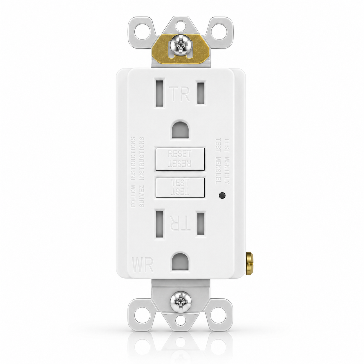 White, 15A GFCI Tamper Weather-Resistant Outlet, Self Testing, Self Grounding with LED Indicator Light