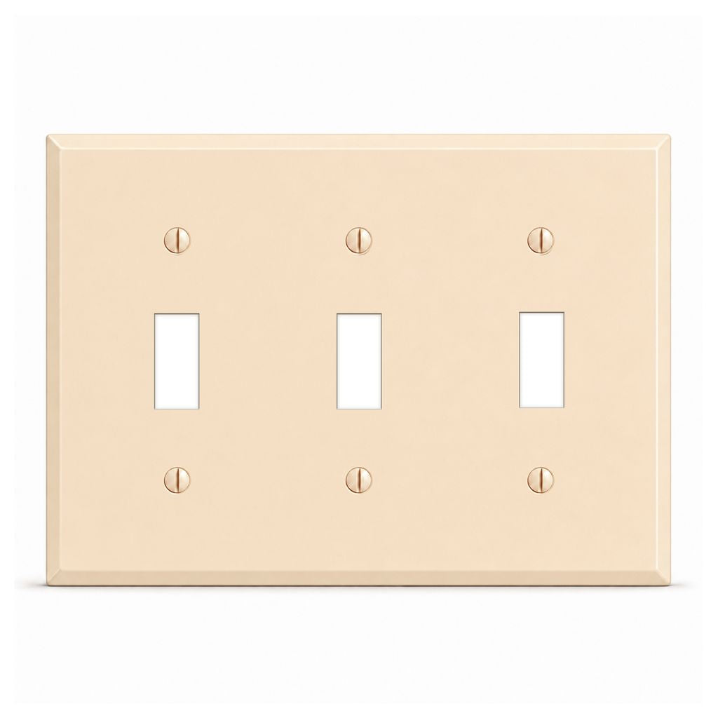 3-Gang, Standard Size, (3) Toggle Openings, Almond Semi-Gloss Finish, Metal Wall Plate Outlet Cover - Made in USA