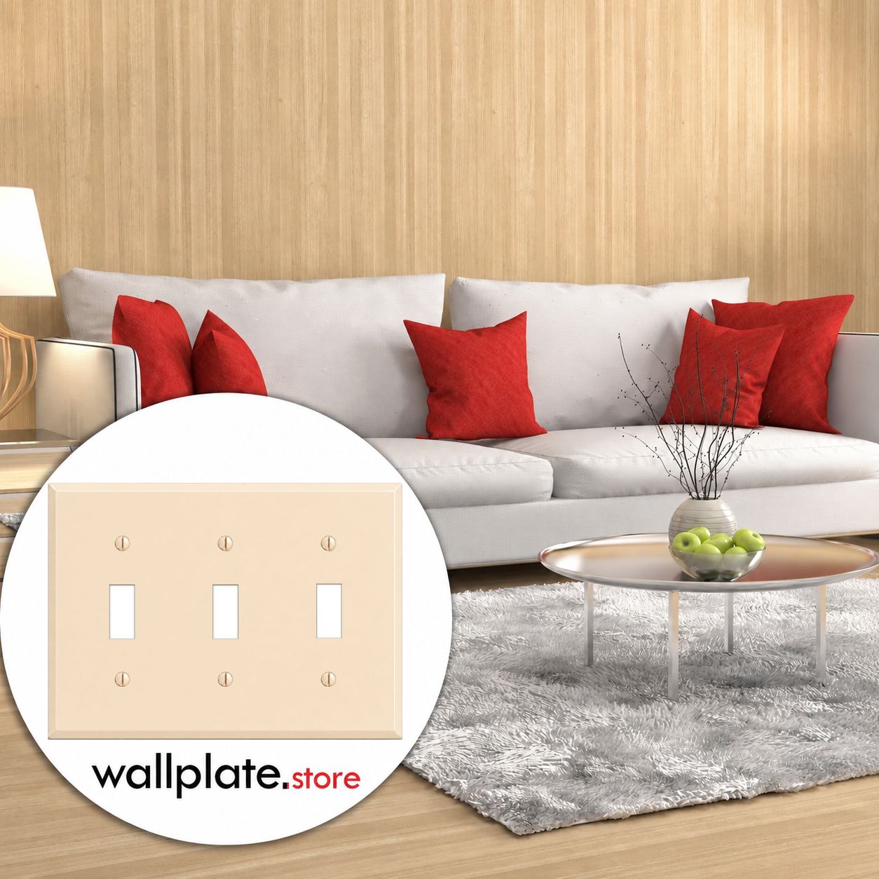 3-Gang, Standard Size, (3) Toggle Openings, Almond Semi-Gloss Finish, Metal Wall Plate Outlet Cover - Made in USA