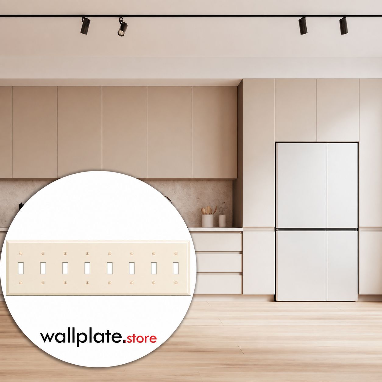 8-Gang, Standard Size, (8) Toggle Openings, Almond Semi-Gloss Finish, Metal Wall Plate Outlet Cover - Made in USA