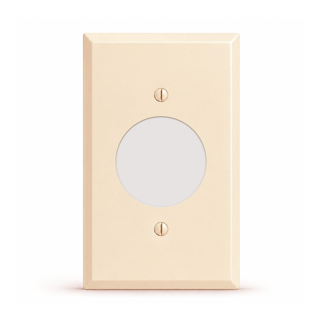 1-Gang, Standard Size, Single Receptacle Opening (1.405 in.), Almond Semi-Gloss Finish, Metal Wall Plate Outlet Cover - Made in USA