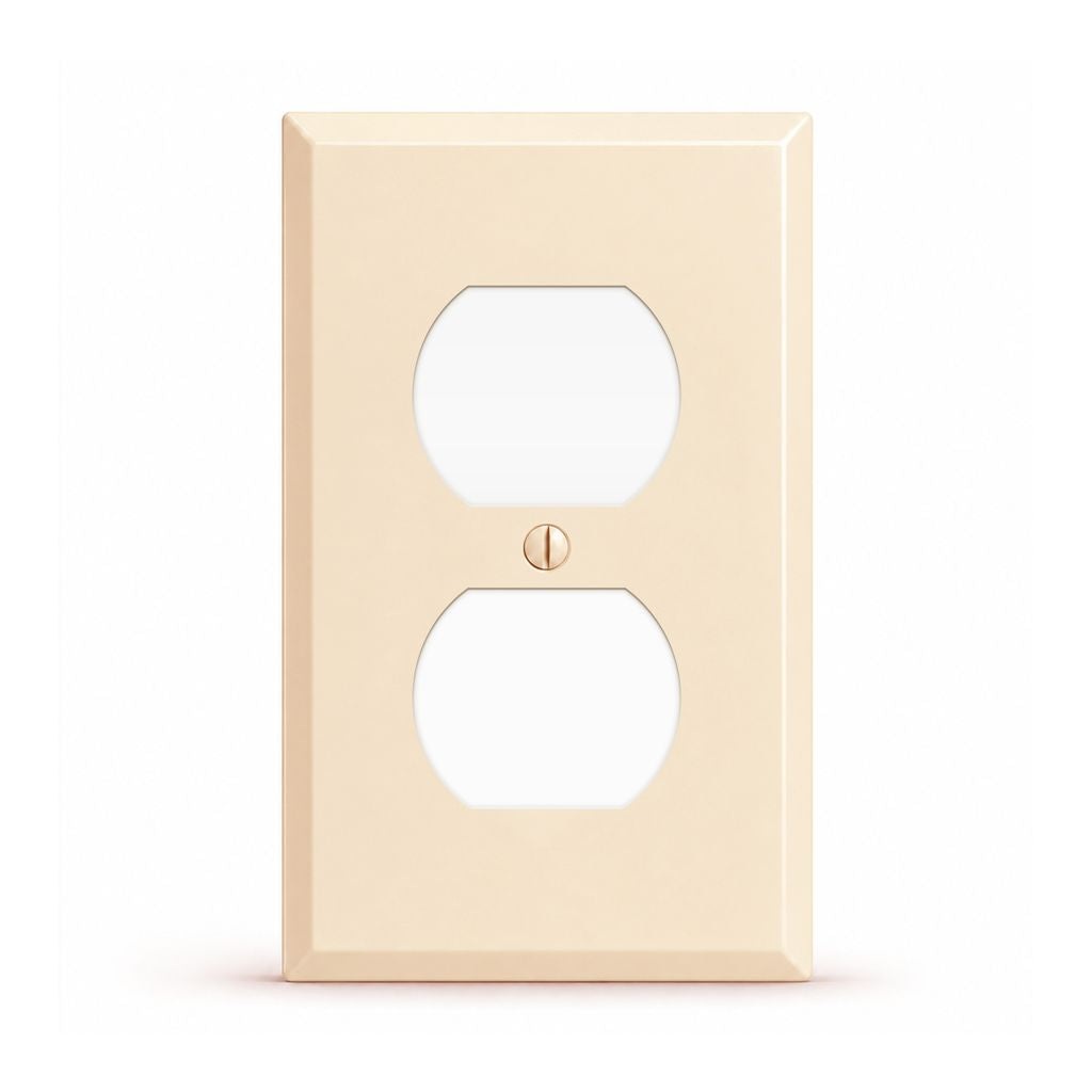 1-Gang, Standard Size, Duplex Opening, Almond Semi-Gloss Finish, Metal Wall Plate Outlet Cover - Made in USA