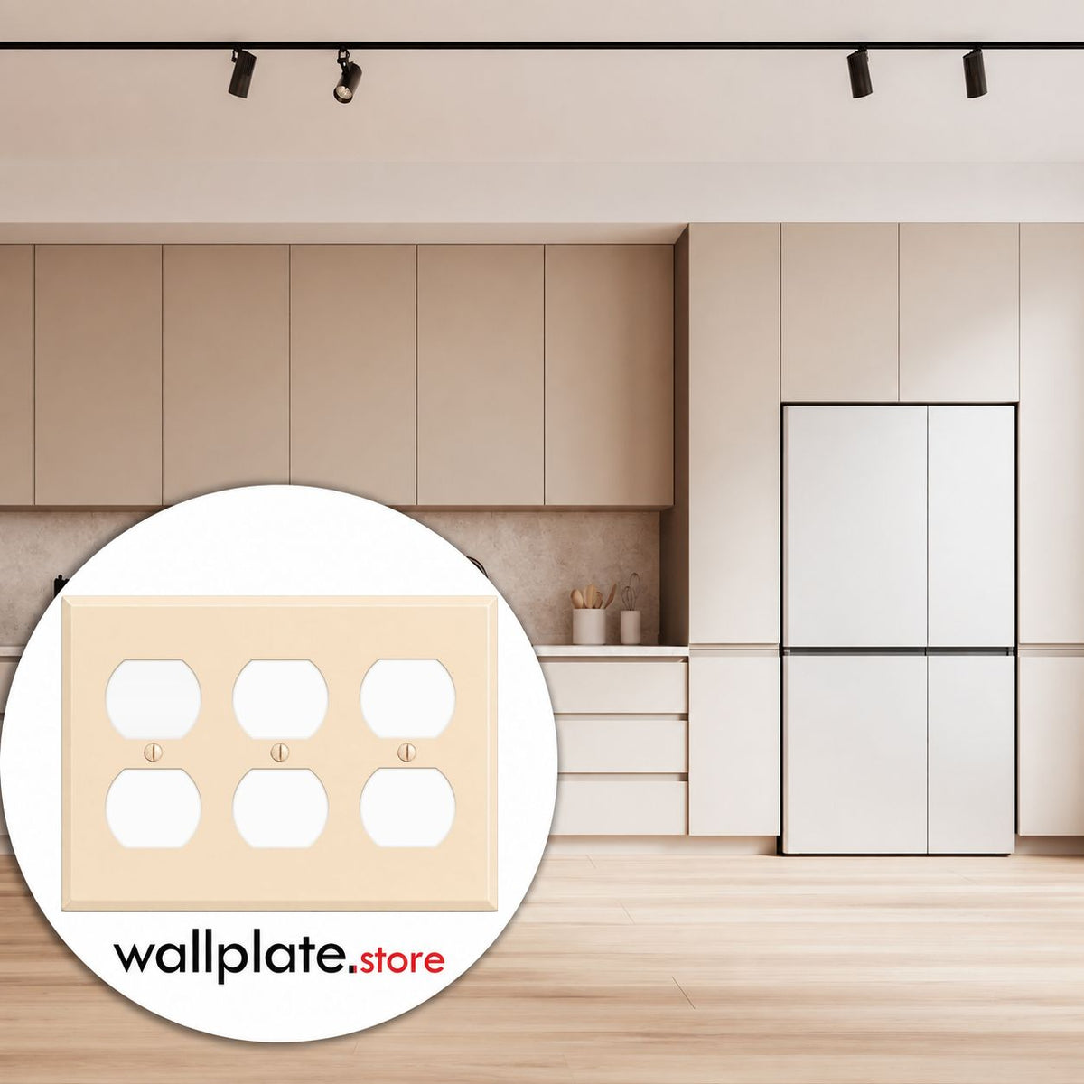 3-Gang, Standard Size, (3) Duplex Openings, Almond Semi-Gloss Finish, Metal Wall Plate Outlet Cover - Made in USA