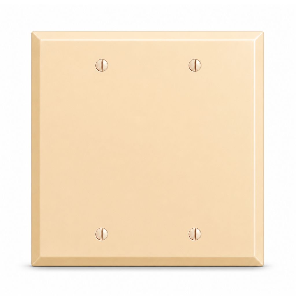2-Gang, Standard Size, (2) Blank Openings, Almond Semi-Gloss Finish, Metal Wall Plate Outlet Cover - Made in USA