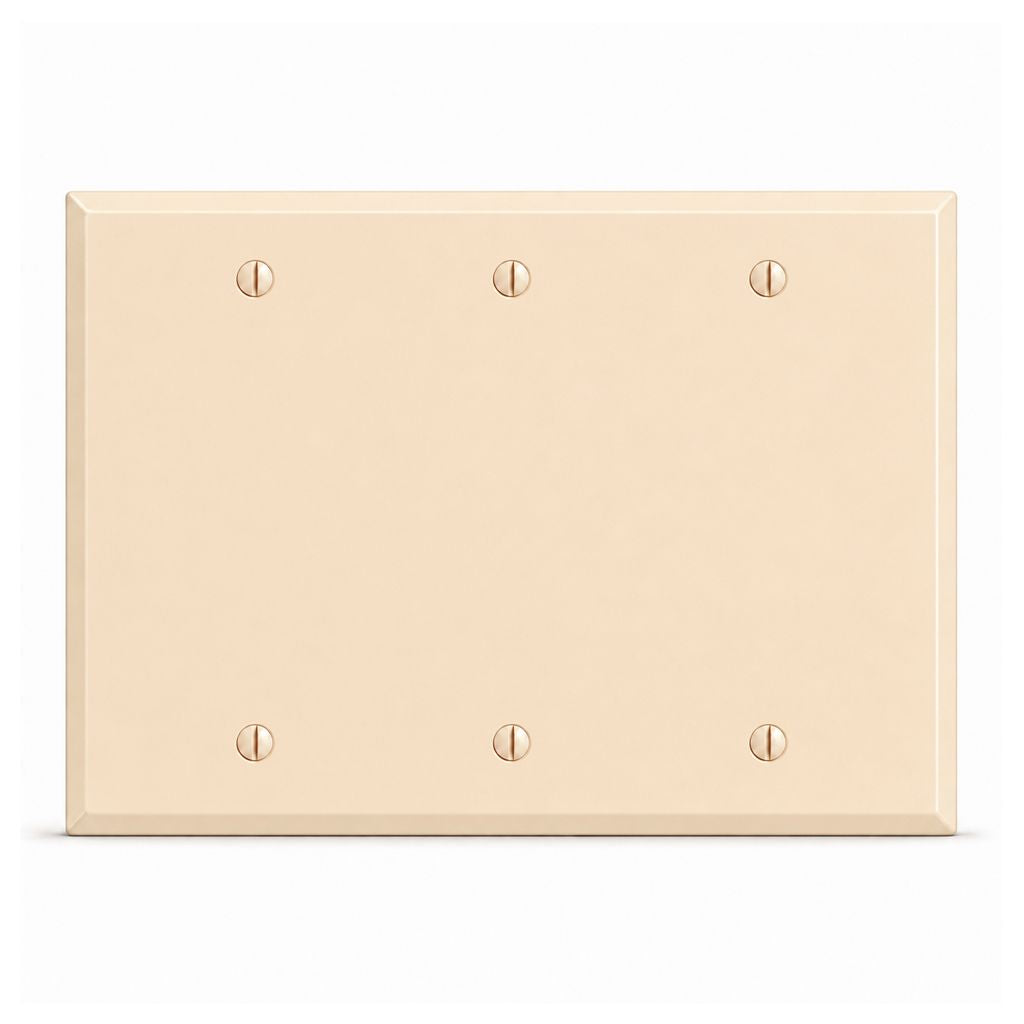 3-Gang, Standard Size, (3) Blank Openings, Almond Semi-Gloss Finish, Metal Wall Plate Outlet Cover - Made in USA