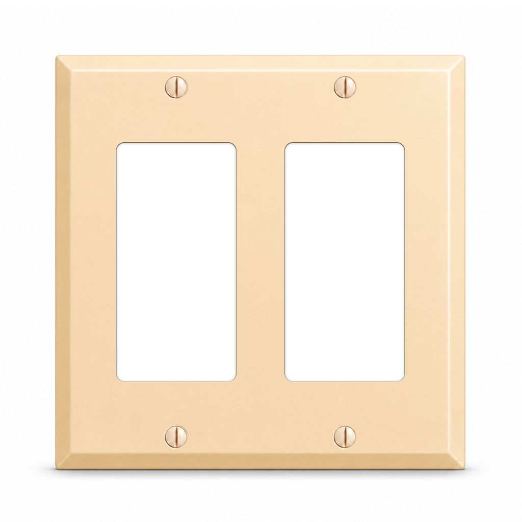 2-Gang, Standard Size, (2) GFCI Openings, Almond Semi-Gloss Finish, Metal Wall Plate Outlet Cover - Made in USA