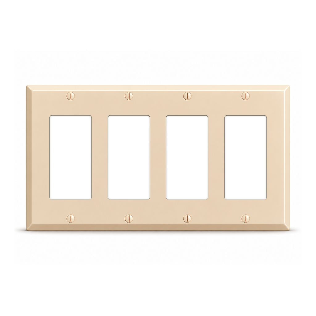 A single four-gang light switch plate cover in a warm cream or champagne finish, shown from a front-facing perspective against a clean white background.