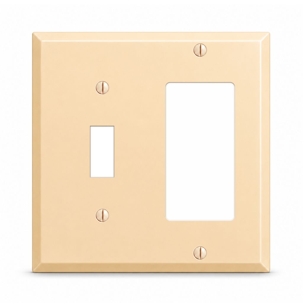 2-Gang, Standard Size, 1 Toggle and 1 GFI Opening, Almond Semi-Gloss Finish, Metal Wall Plate Outlet Cover - Made in USA