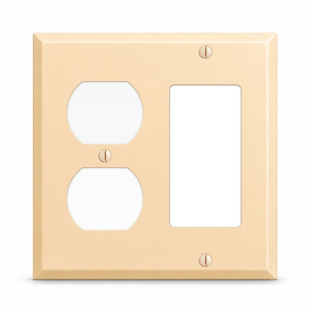 2-Gang, Standard Size, 1 Duplex and 1 GFI Opening, Almond Semi-Gloss Finish, Metal Wall Plate Outlet Cover - Made in USA