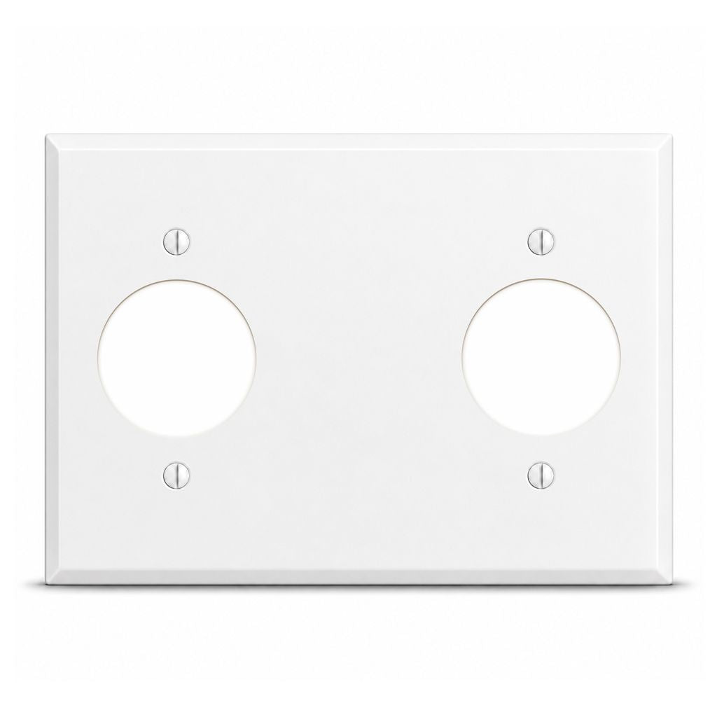 3-Gang, Standard Size, (2) 20A TL Round Receptacle Openings (1.620 in. ID), White Semi-Gloss Painted Metal Wall Plate Outlet Cover - Made in USA