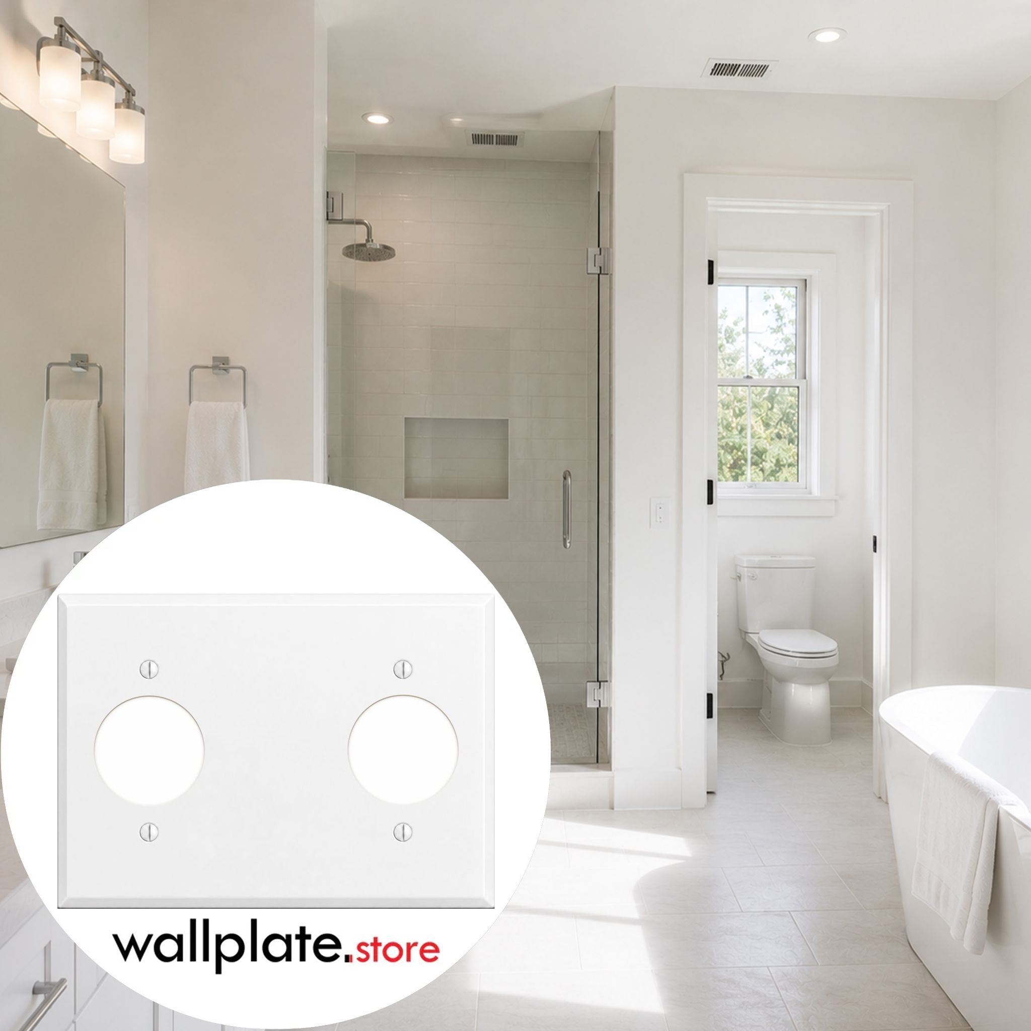 3-Gang, Standard Size, (2) 20A TL Round Receptacle Openings (1.620 in. ID), White Semi-Gloss Painted Metal Wall Plate Outlet Cover - Made in USA