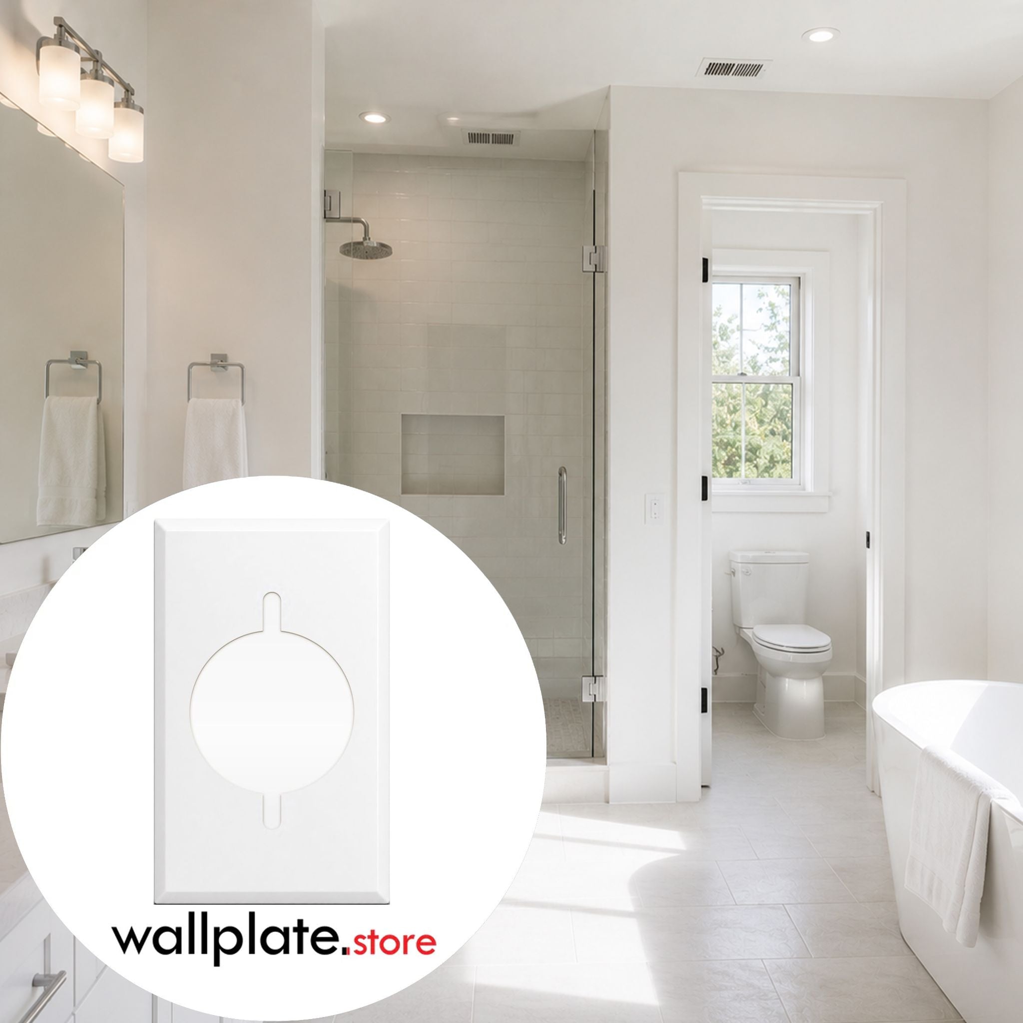 1-Gang, Standard Size, 30/50A 3 Wire Range/Dryer Round Receptacle Opening (2.125 in. ID), White Semi-Gloss Finish, Painted Metal Wall Plate Outlet Cover - Made in USA