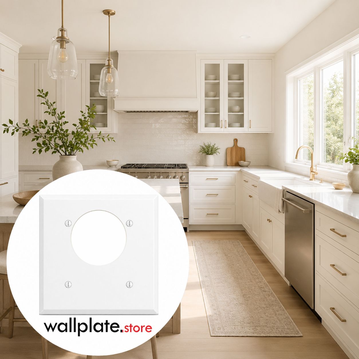 2-Gang, Standard Size, 30/50A 3 & 4 Wire Range/Dryer Round Receptacle Opening (2.165 in. ID) Offset, White Semi-Gloss Finish, Painted Metal Wall Plate Outlet Cover - Made in USA