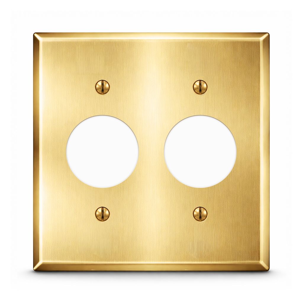 2-Gang, Standard Size, 2 Single Receptacle Openings, Satin Brass Finish, Solid Brass Wall Plate Outlet Cover - Made in USA