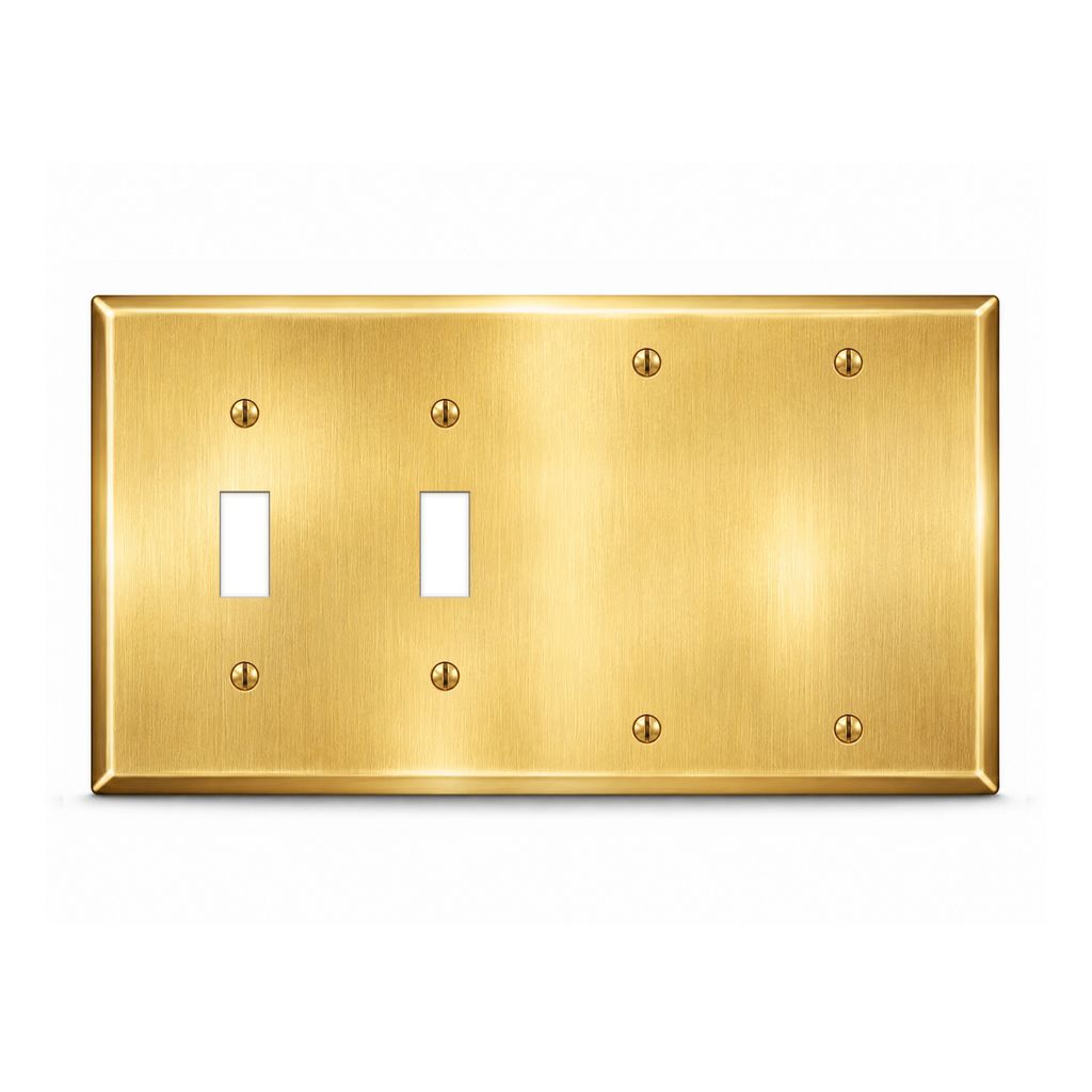 4-Gang Wallplate, Standard Size, 2 Toggle Switch & 2 Blank Openings, Satin Brass Finish Metal Wall Plate Cover - Made in USA