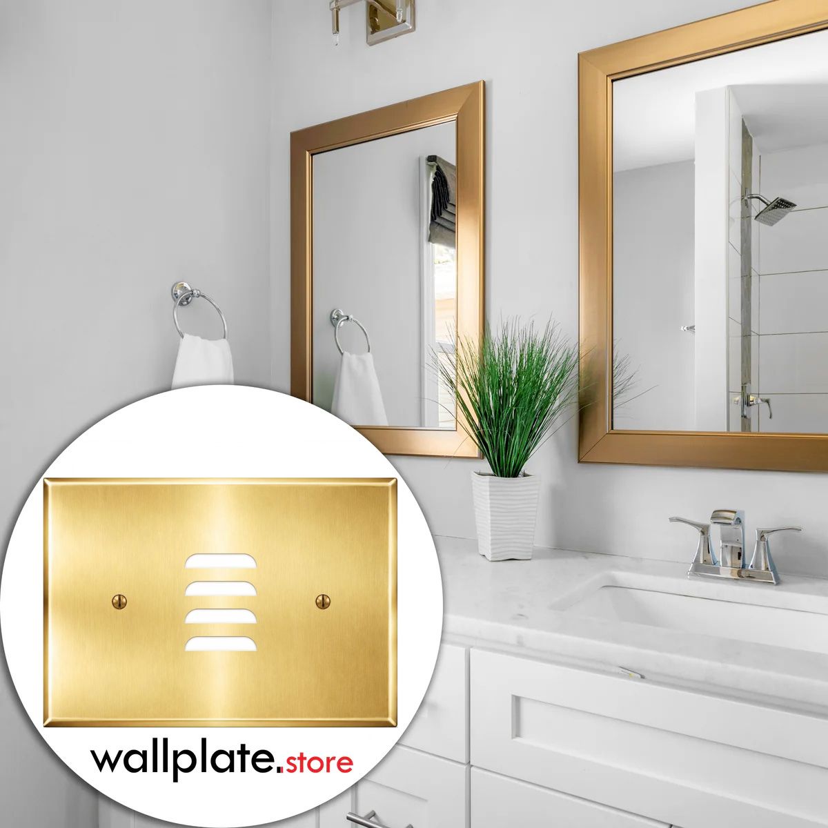 1-Gang, Standard Size, Louver Opening (Horizontal Position), Satin Brass Finish, Metal Wall Plate Cover - Made in USA