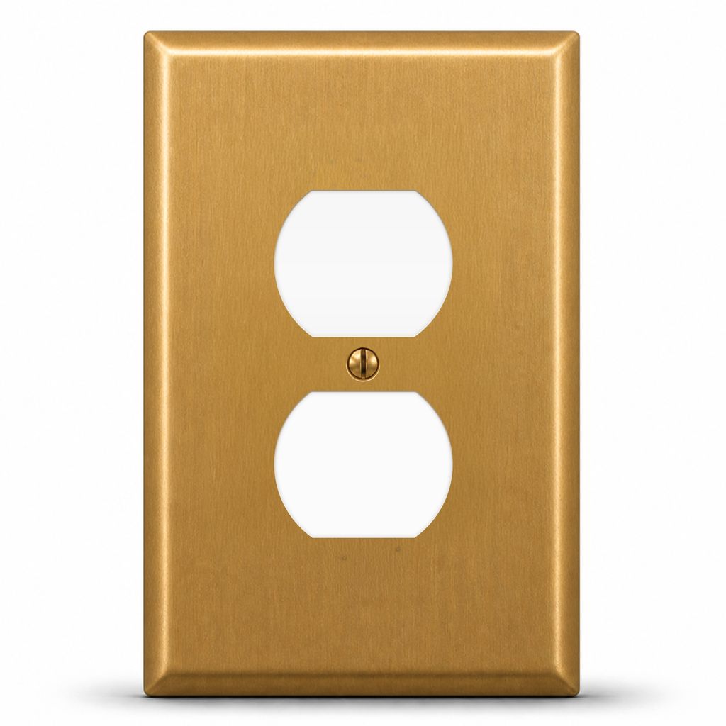 1-Gang, Oversize, Duplex Outlet Opening, Satin Brass Finish, Metal Wall Plate Outlet Cover - Made in USA