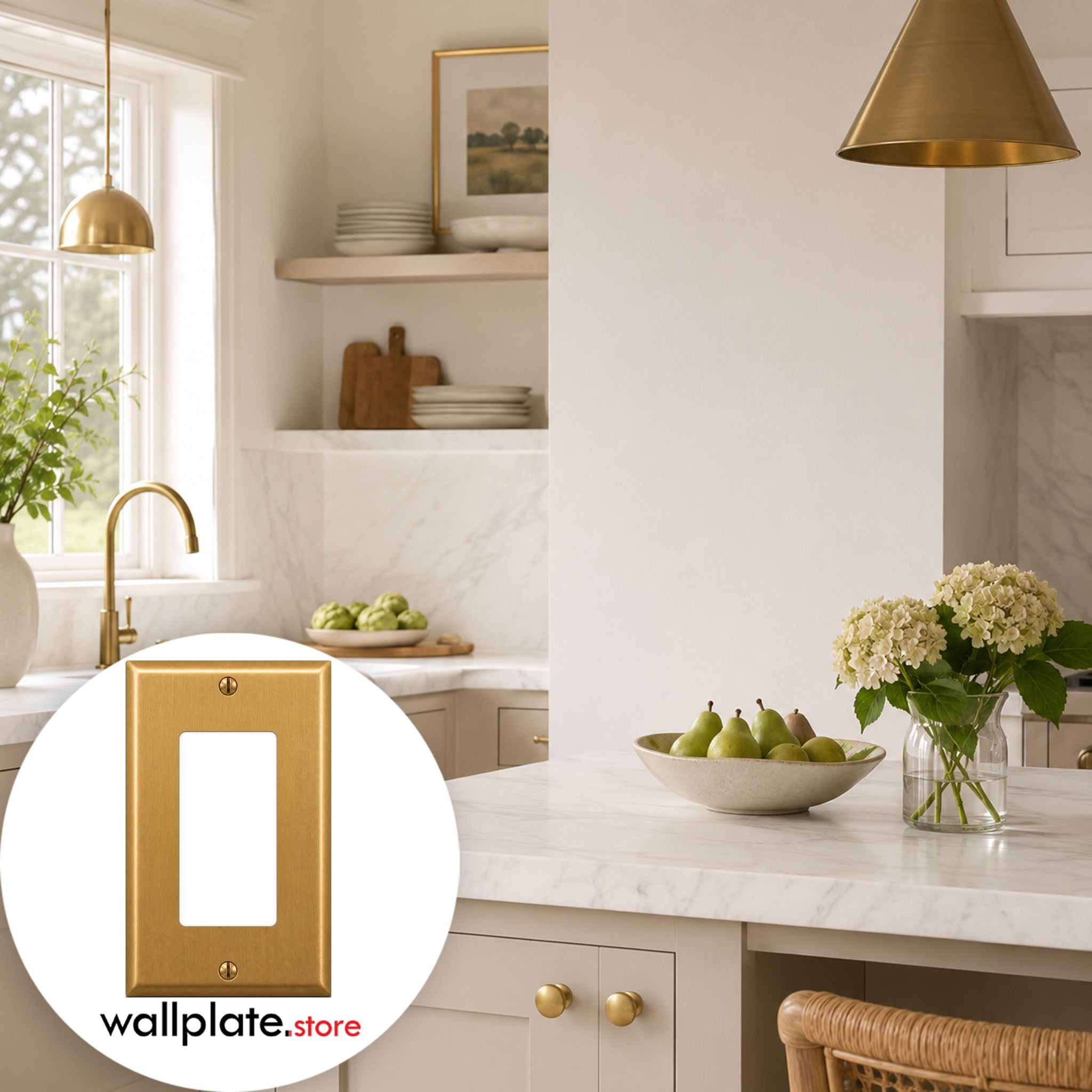 1-Gang, Deep Size, Block Duplex / GFI Opening, Satin Brass Finish, Metal Wall Plate Outlet Cover - Made in USA