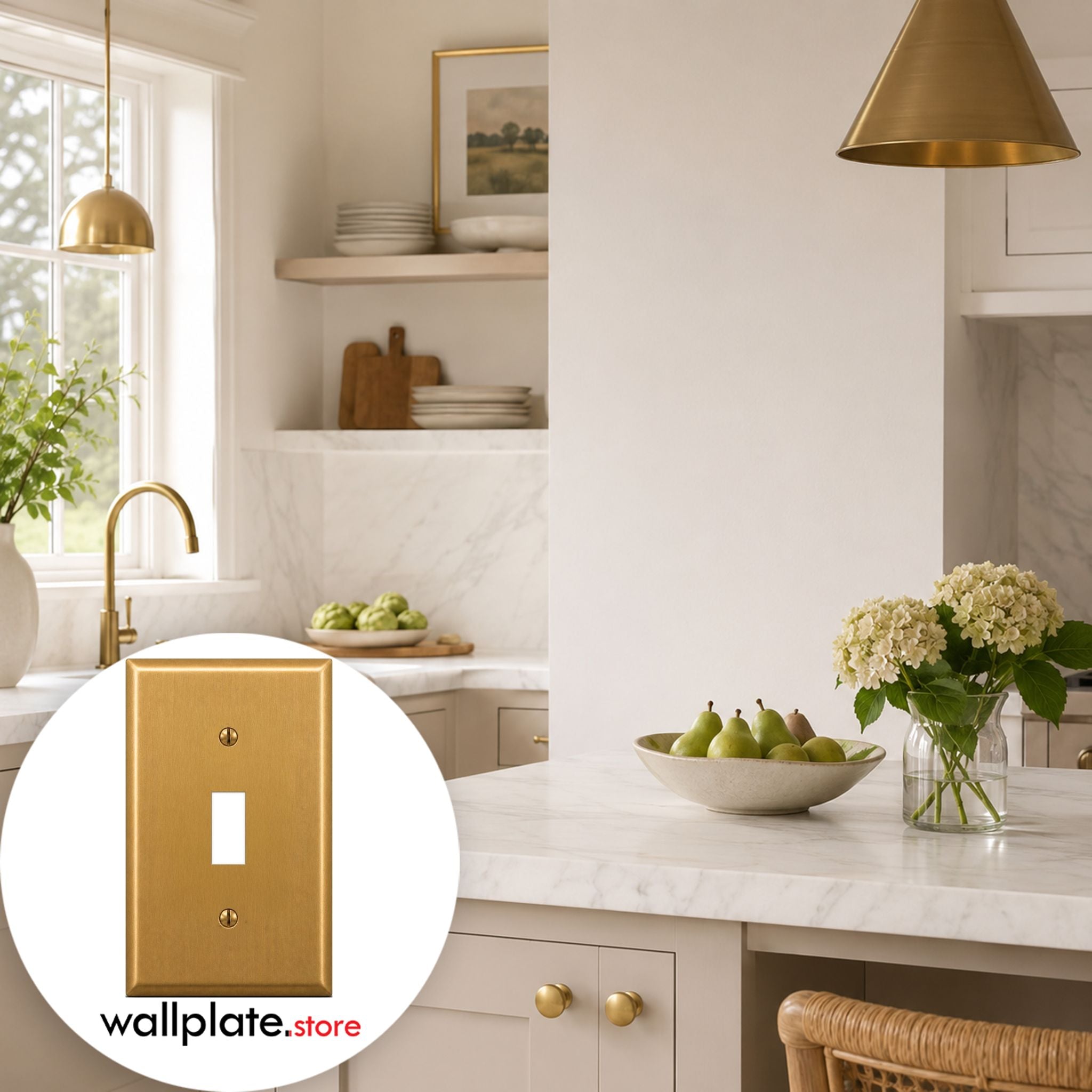 1-Gang, Deep, Toggle Switch Opening, Satin Brass Finish, Metal Wall Plate Outlet Cover - Made in USA