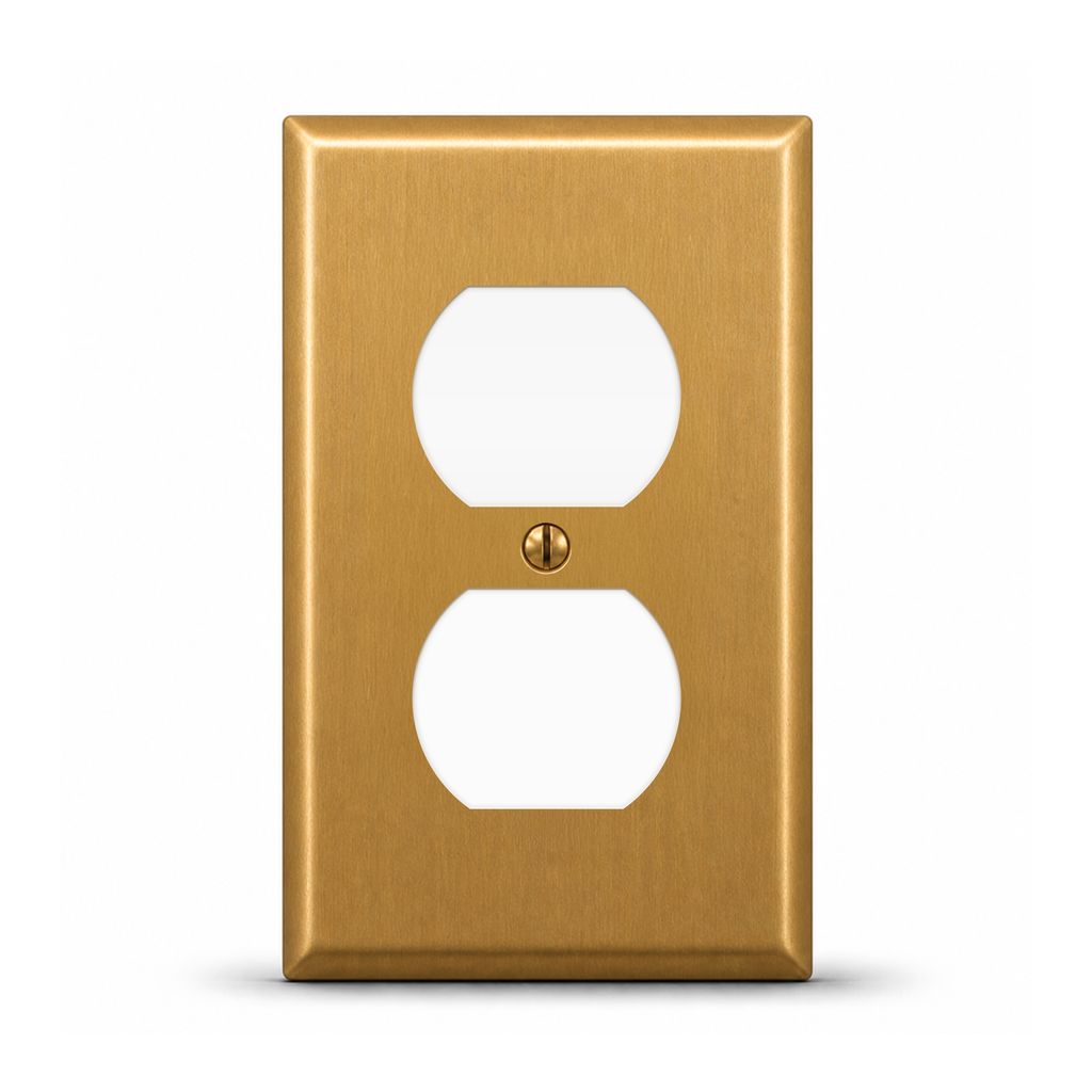 1-Gang, Deep Standard Size, Duplex Opening, Satin Brass Finish, Metal Wall Plate Outlet Cover – Made in USA
