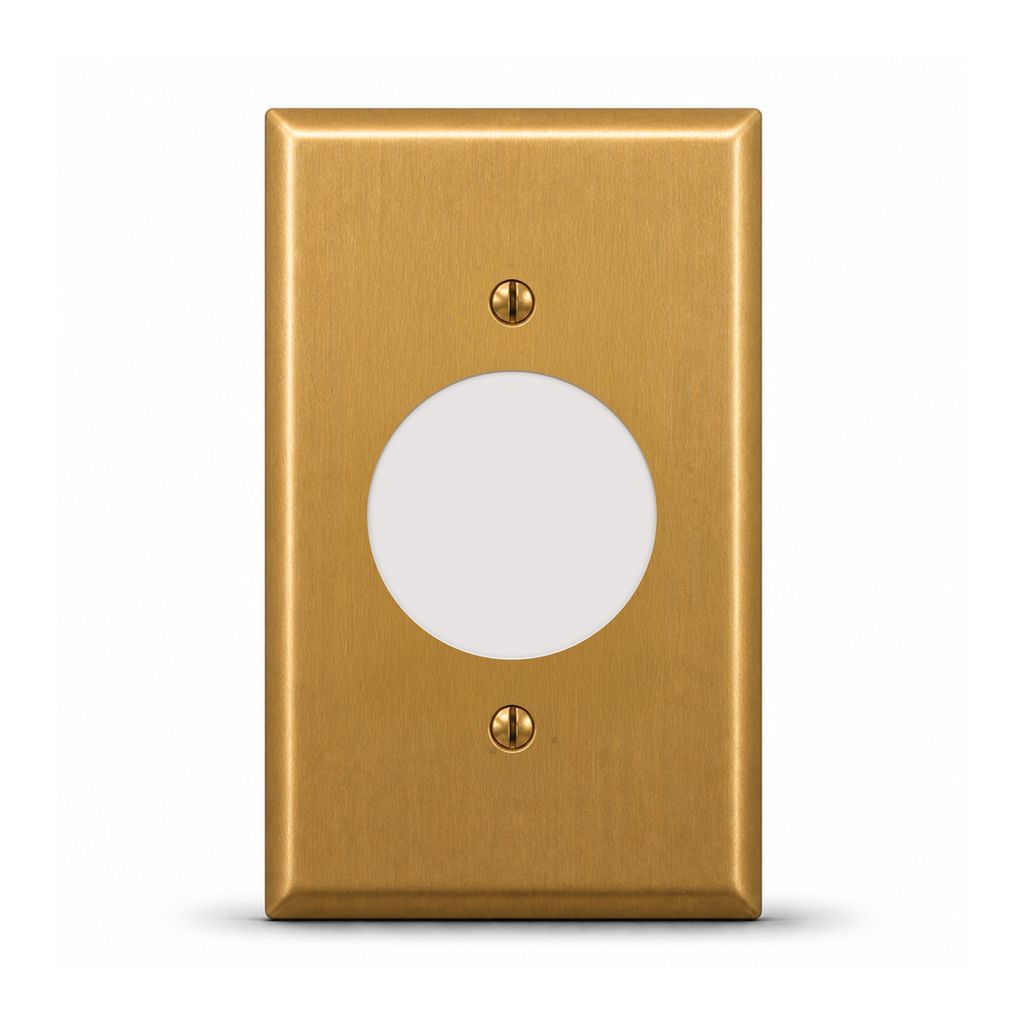 1-Gang, Deep Standard Size, Single Receptacle Opening, Satin Brass Finish, Metal Wall Plate Outlet Cover - Made in USA