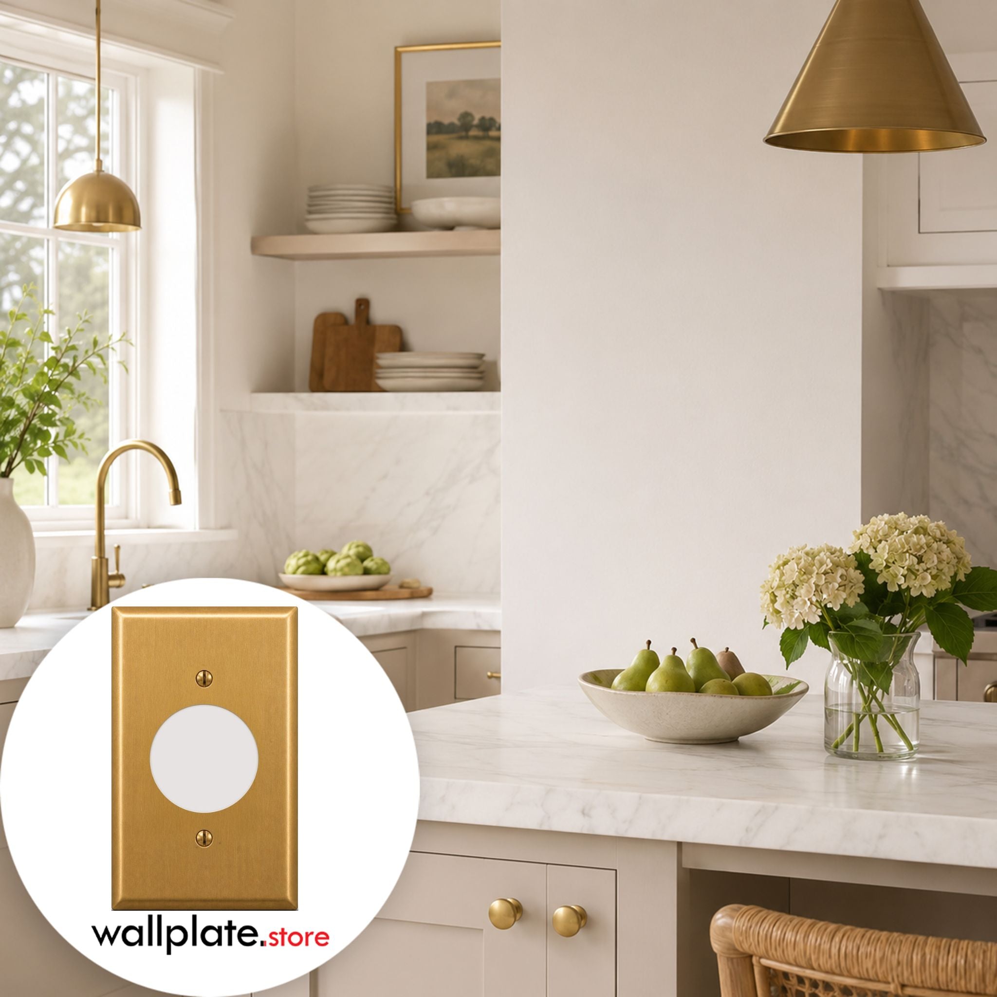 1-Gang, Deep Standard Size, Single Receptacle Opening, Satin Brass Finish, Metal Wall Plate Outlet Cover - Made in USA