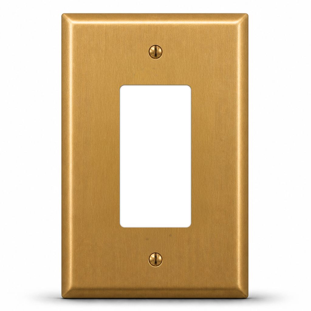 1-Gang, Oversize, GFCI/Decorator Opening, Satin Brass Finish, Metal Wall Plate Outlet Cover - Made in USA