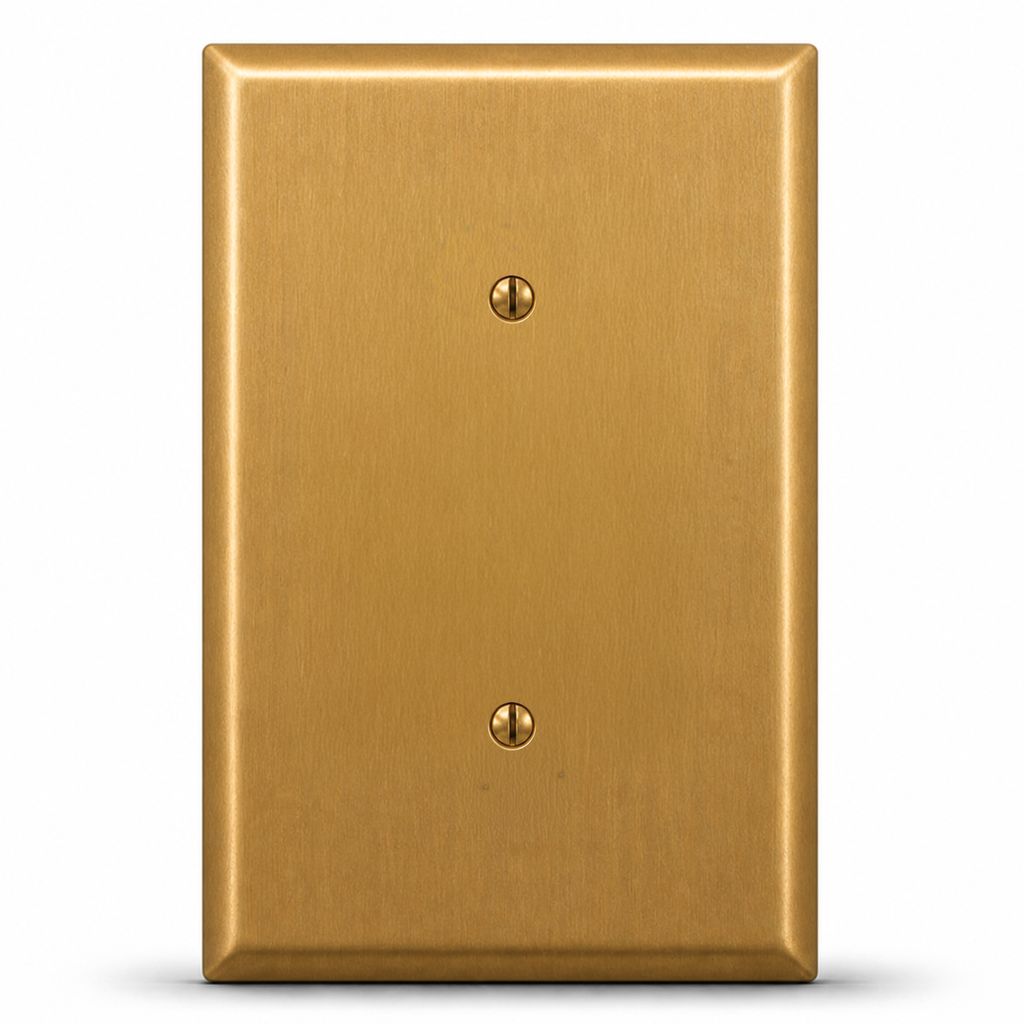 1-Gang, Oversize Size, Blank Opening, Satin Brass Finish, Solid Brass Metal Wall Plate Outlet Cover - Made in USA