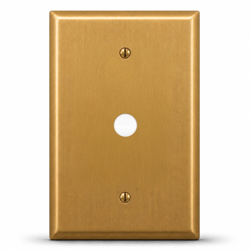1-Gang, Oversize, 5/8-Inch Round Telephone Opening, Satin Brass Finish, Metal Wall Plate Cover - Made in USA