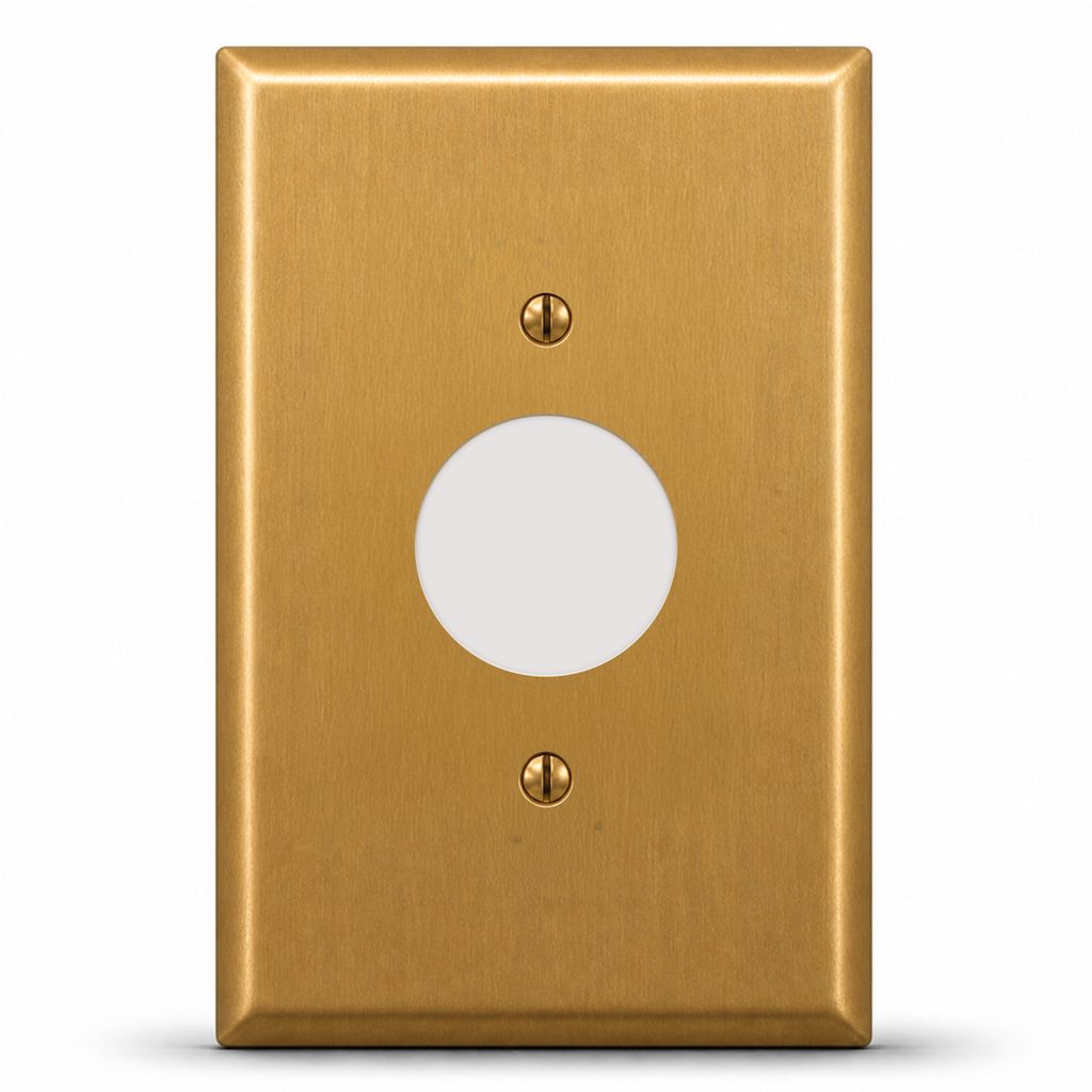 1-Gang, Oversize Size, Single Receptacle Opening, Satin Brass Finish, Solid Brass Metal Wall Plate Outlet Cover - Made in USA