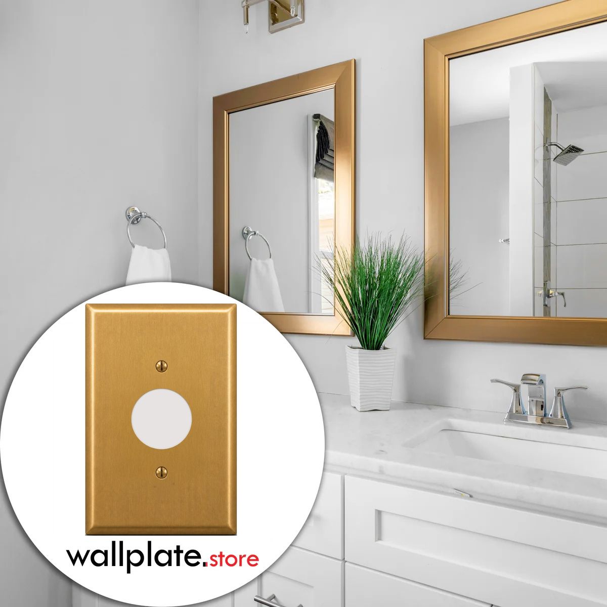 1-Gang, Oversize Size, Single Receptacle Opening, Satin Brass Finish, Solid Brass Metal Wall Plate Outlet Cover - Made in USA