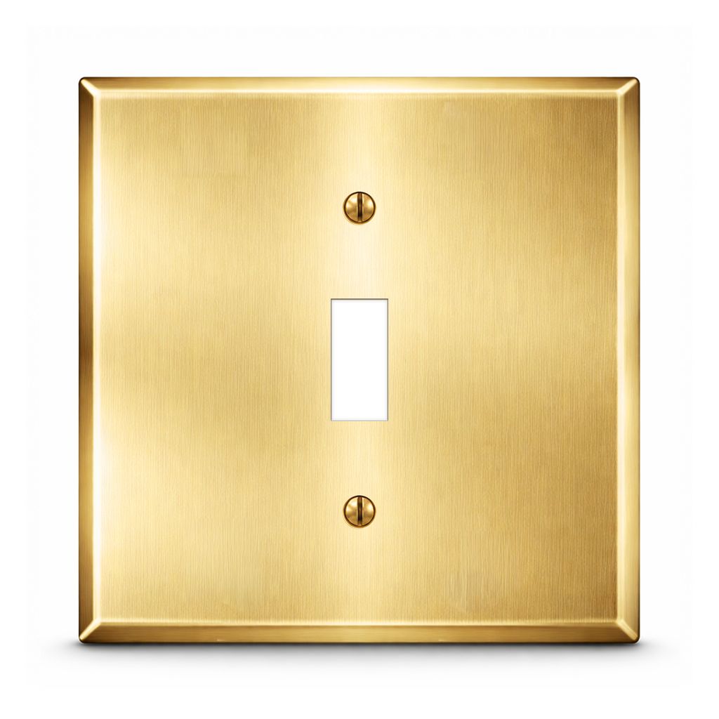 2-Gang, Oversize Size, 1 Centered Toggle Opening, Satin Brass Finish, Solid Brass Metal Wall Plate Outlet Cover - Made in USA