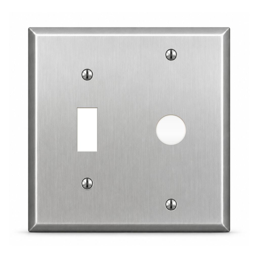 2-Gang, Standard Size, Toggle and Telephone Opening (5/8 in ID), Metallic Finish, Metal Wall Plate Outlet Cover - Made in USA