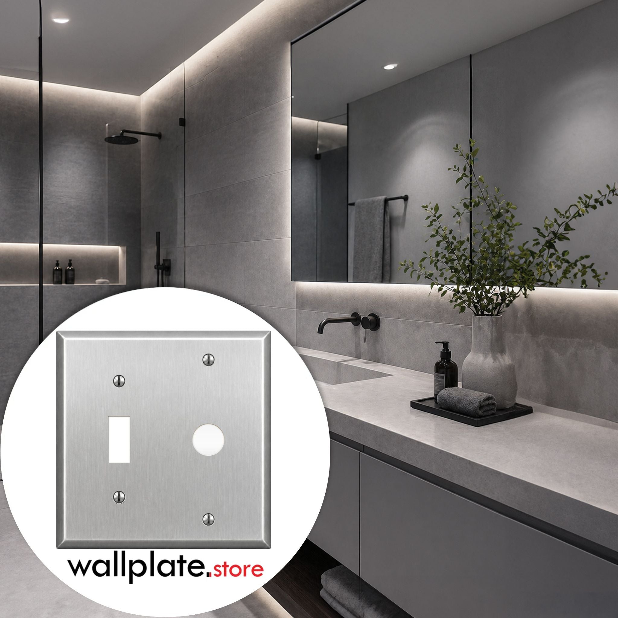 2-Gang, Standard Size, Toggle and Telephone Opening (5/8 in ID), Metallic Finish, Metal Wall Plate Outlet Cover - Made in USA