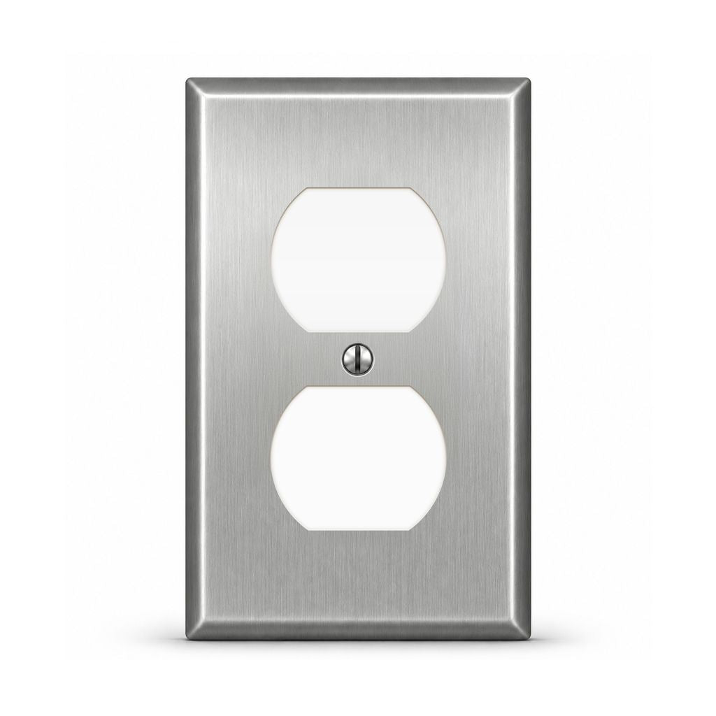 1-Gang, Deep Size, Duplex Opening, Metallic Finish, Metal Wall Plate Outlet Cover - Made in USA