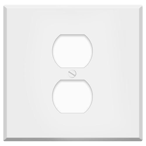 2-Gang, Standard Size, 1 Centered Duplex Opening, White Semi-Gloss Finish, Painted Metal Wall Plate Outlet Cover - Made in USA