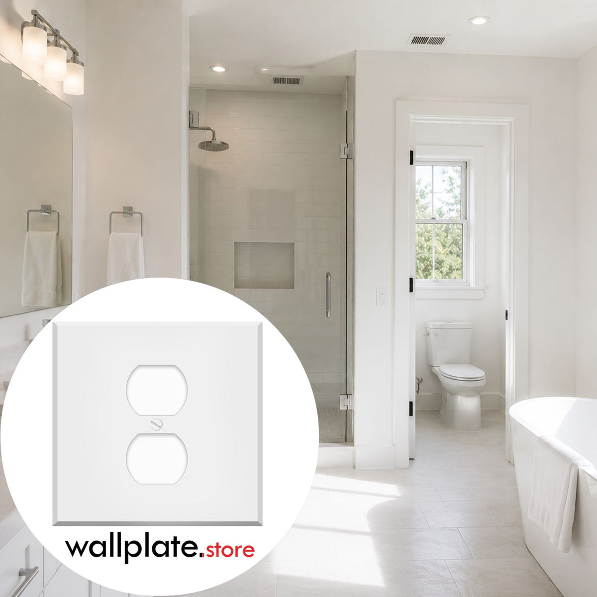 2-Gang, Standard Size, 1 Centered Duplex Opening, White Semi-Gloss Finish, Painted Metal Wall Plate Outlet Cover - Made in USA