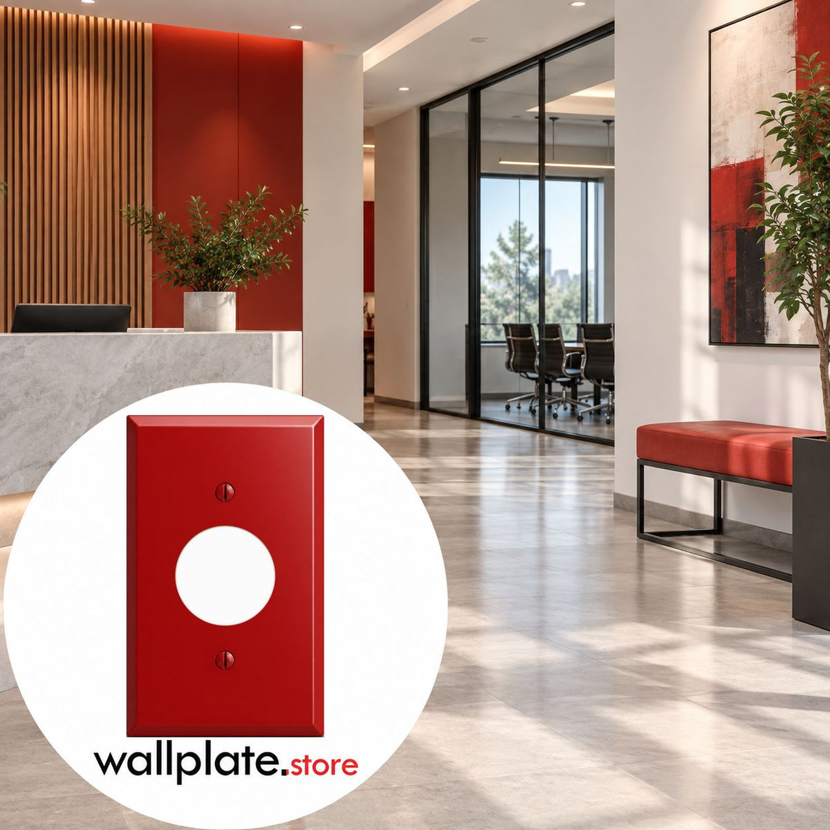 1-Gang, Standard Size, 1 Single Receptacle Opening, Red Semi-Gloss Finish, Painted Metal Wall Plate Outlet Cover - Made in USA