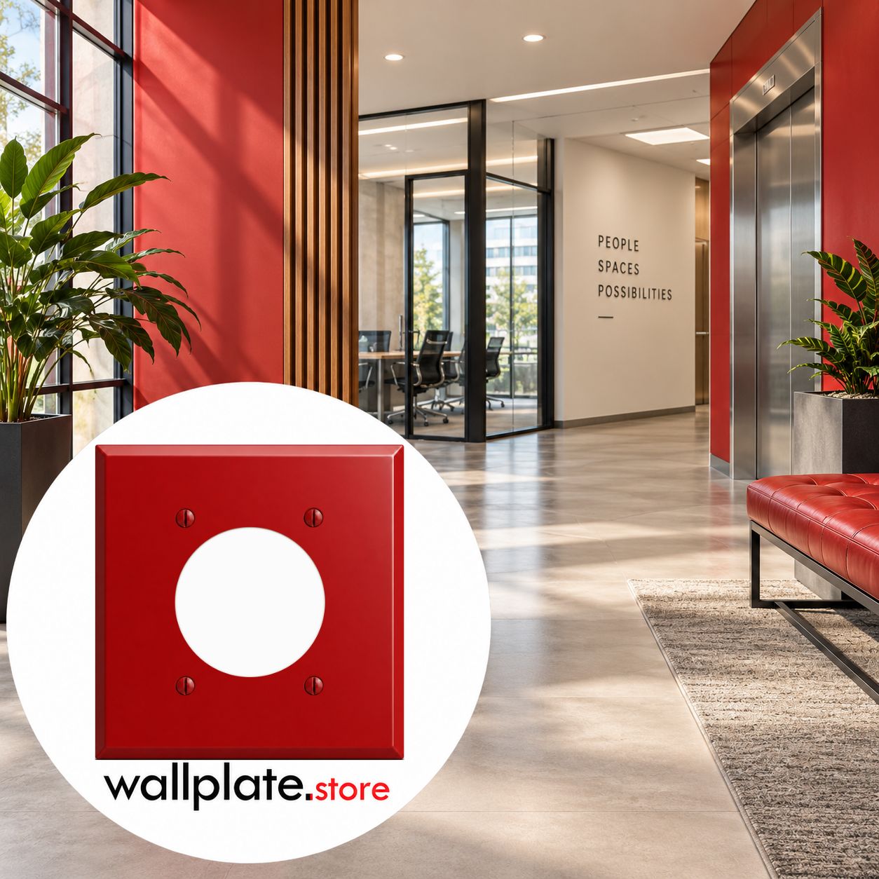 2-Gang, Standard Size, 1 30/50A 3 Wire Range/Dryer Round Receptacle Opening (2.125 in. ID), Red Semi-Gloss Finish, Painted Metal Wall Plate - Made in USA