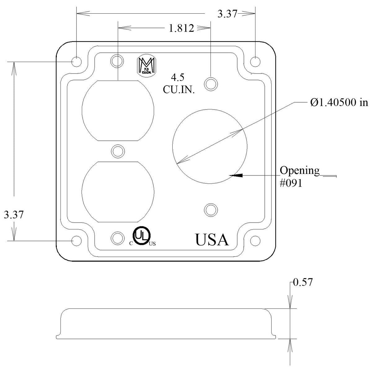 4 Inch Square Raised Box Cover for Duplex & Single Receptacle – Galvanized Steel - Made in USA