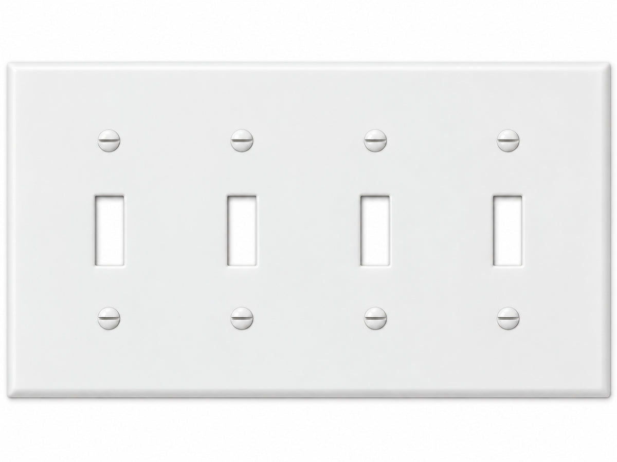 4-Gang, Standard Size, 4 Toggle, White Thermoplastic Wall Plate Cover