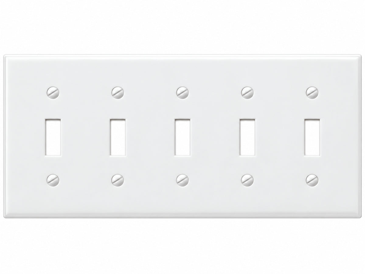 5-Gang, Standard Size, 5 Toggle, White Thermoplastic Wall Plate Cover