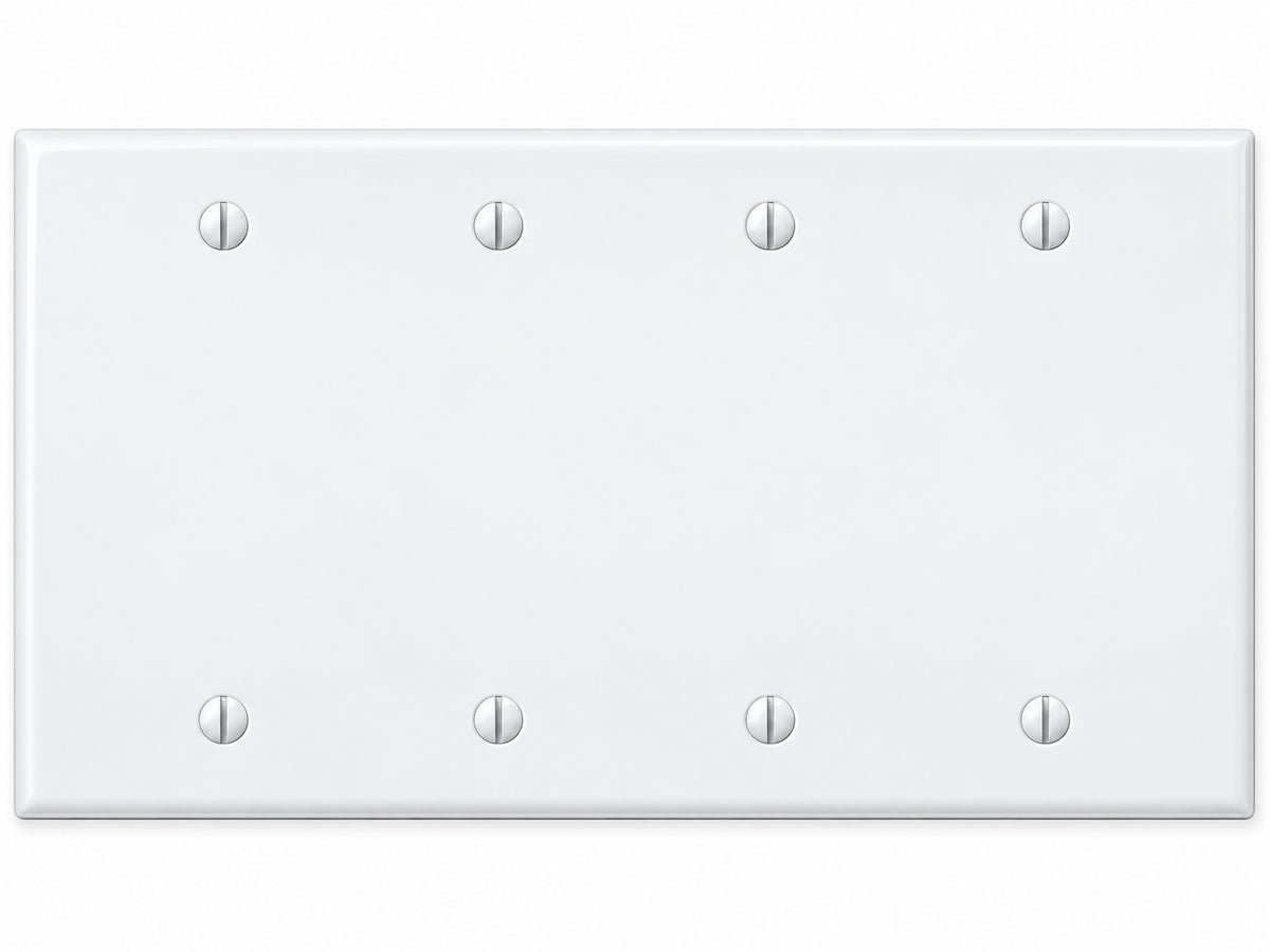 4-Gang, Standard Size, 4 Blank, White Thermoplastic Wall Plate Cover