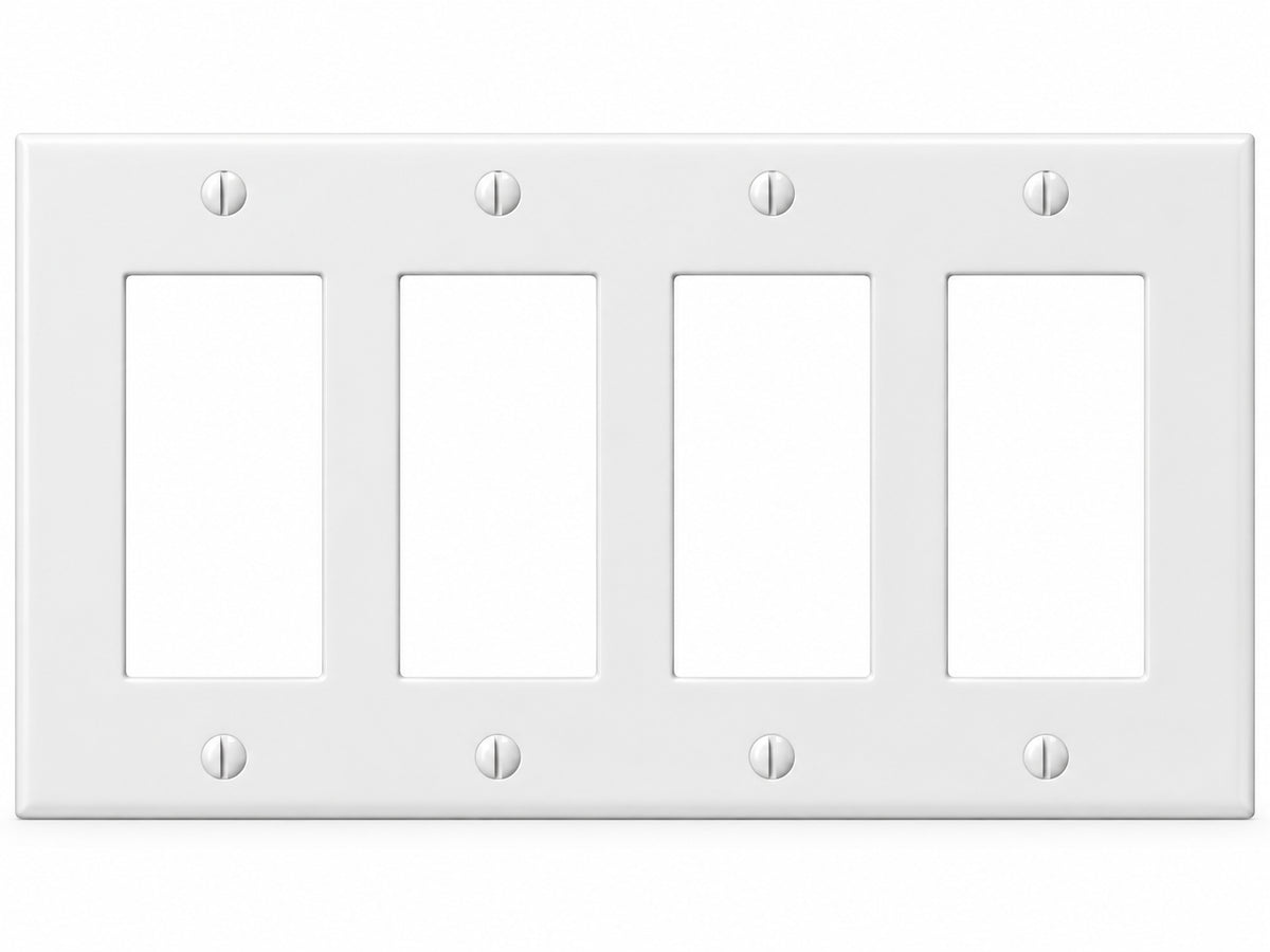 4-Gang, Standard Size, 4 Block Duplex / GFI Receptacle Openings, White Finish, Thermoplastic Wall Plate Outlet Cover