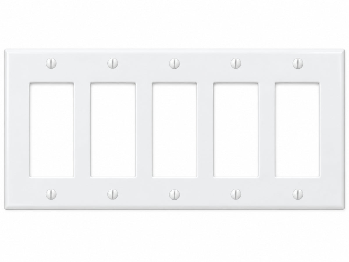 5-Gang, Standard Size, 5 Rocker/GFI, White Thermoplastic Wall Plate Cover