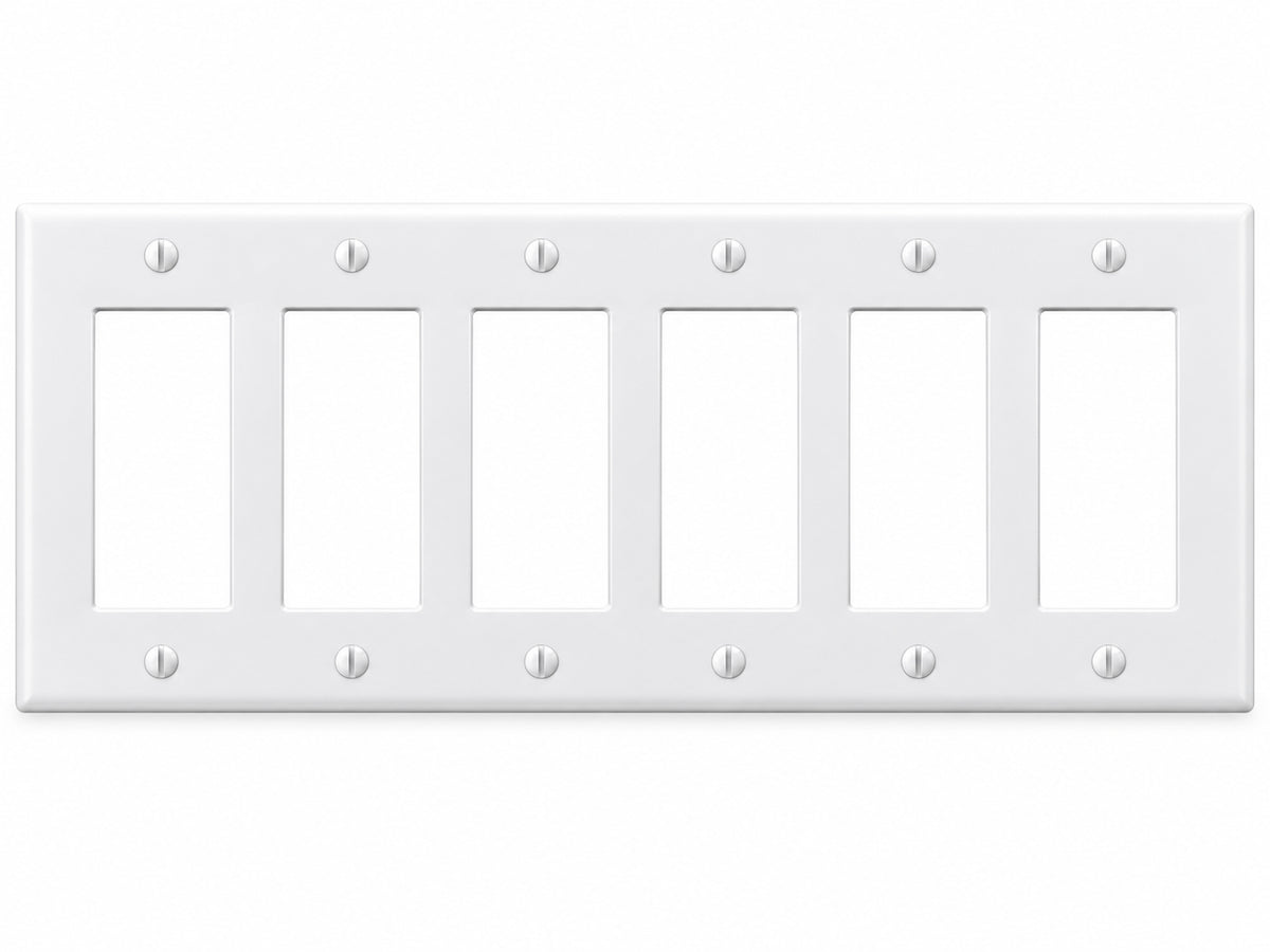 6-Gang, Standard Size, 6 Rocker/GFI, White Thermoplastic Wall Plate Cover
